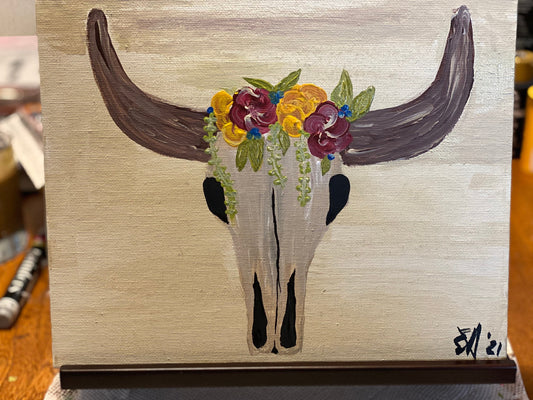 Floral Cow skull painting | Acrylic painting | Floral painting | Cow skull